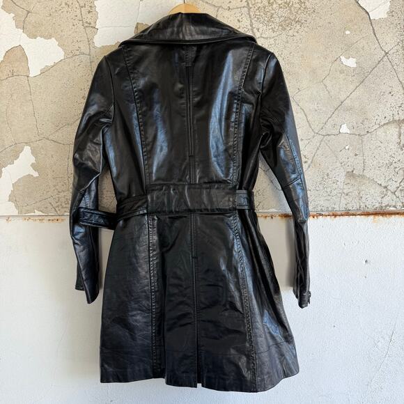 Kenneth Cole New York Genuine Leather Trench Coat Black Belted Jacket Womens S - Picture 7 of 9